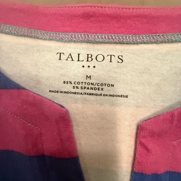NWOT Talbots Women’s Striped Multicolor 3/4 Sleeve Split Neck Top Size Medium - Picture 4 of 8